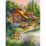 5D teemantmaal, &uuml;mmargune kividega metsamaja maastik Teemanttikandid ristpistes mosaiikmaastik Full Round 60x90CM