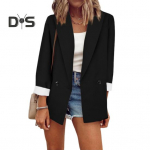 &Uuml;hev&auml;rvilised pikkade varrukatega suured taskud &uuml;he n&ouml;&ouml;biga kontoribleiser mood rev Kontori&uuml;likond jakk T&ouml;&ouml;riided XL