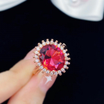 Bella Box Moodsad &uuml;levaatlikud punased ovaalse kujuga temperamendiga s&otilde;rmused naistele tsirkoonist kihluspeo peened ehted Adjustable Opening punane/Heleroosa