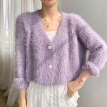 2022. aasta s&uuml;gise kootud kampsun, villane v&auml;limine riietus, lilla kardigan naiste l&uuml;hike stiil One Size lilla