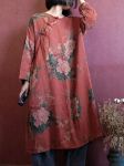 Johnature naiste vintage sinine lilleline kleit puuvillane pehme pikkade varrukatega kleit kevadine Hiina stiilis n&ouml;&ouml;biga naiste kleit One Size punane