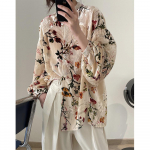 Johnature kevadsuvi Korea vintage Court Style sametprinteriga s&auml;rk, vaba vabaaja žakaarv&auml;rvi lillelised naiste pluusid S beež