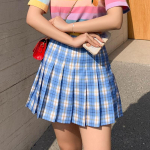 Line plisseeritud seelikud naiste Korea Jaapani mood k&otilde;rge v&ouml;&ouml;kohaga JK ruuduline miniseelik naistele S sinine