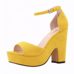 Suvised pahkluu rihmaga sandaalid 12 cm naiste pumbad Seksikad Peep Toe Square k&otilde;rged kontsad Naiste kingad Flock Platform Pulmakingad 36 kollane