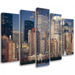 Viieosalise pildiga l&otilde;uenditr&uuml;kk Panorama New York City 100x70 sinine
