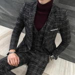 ( Joped + vest + p&uuml;ksid ) Peigmehe pulmakleit Ruuduline pidulikud &uuml;likonnad, meeste mood, butiik, villane vabaaja &uuml;likond, kolmeosaline M must