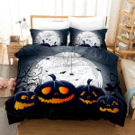 3D Halloweeni voodipesukomplekt Pumpkin Ghost tekikattega padjap&uuml;&uuml;r 2 v&otilde;i 3 t&uuml;kki DE135 * 200 Halloweeni atmosf&auml;&auml;ri kaunistus Pehme kodukaunistus Baby 100x135cm