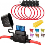 Pakendis 5 16Awg kaitsmehoidjat koos juhtmega auto Hgv jaoks 32V 20A sisseehitatud laba t&uuml;&uuml;pi kaitsme veekindel hoidik 6-osalise standardse keskmise laba t&uuml;&uuml;pi kaitsmega