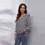 GMXIA naiste vabaaja ruudulise mustriga pikkade varrukatega V-kaelusega pluusid ja s&auml;rgid S punane