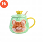 Tere Creative cartoon top karu k&auml;sitsi maalitud keraamiline kruus kaanega paar kodukontori kohvi piima tassi logo 301-400ml