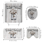 4 tk Luksuslikud talumaja lillelised du&scaron;ikardinate komplektid veekindlad vannitoa jaoks Libisemiskindlad Vannitoa vaibad kaas WC kate Vannimatt Vannitoakomplekt 4Pcs