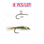 8 TK 12# Chainbead Eyes Flashback Marabou Damselfly Nymph Olive Hackle Nymphs 12# punga roheline v&auml;rv