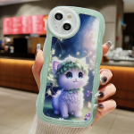 L&auml;bipaistev Wave Edge v&auml;rvitud silikoon&uuml;mbris Xiaomi Redmi Note 12 11 10 Samsung A54 A24 A14 iPhone 14 15 13 Funda White Cat Puppy jaoks, pehme TPU kate Infinix Hot 10 (X682)