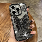 Luksuslik plaadistus, gradientv&auml;rv, s&auml;delev liblikakujuline hoidik, telefoni&uuml;mbris iPhone 14 12 13 15 Pro Max jaoks, pehme l&auml;bipaistev kate iPhone 15 Pro Max must