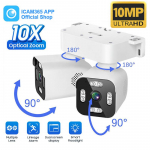 AIOOK turvakaamera v&auml;listingimustes veekindel kahe objektiiviga HD 8MP 4K 10x suum WiFi CCTV &ouml;&ouml;n&auml;gemine kahesuunaline sisetelefon PTZ kaugvaatlus icam365 APP Camera+128GB