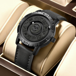 LIGE br&auml;ndi FOXBOX uus isikup&auml;rastatud originaal meeste kvartskell pealuu sihverplaat Magnetpalli disainiga veekindel kvartskell meestele kingitus Leather strap must