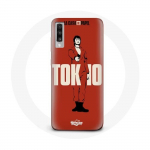 &Uuml;mbris Samsung Galaxy A50 jaoks La casa de papel Tokyo Fanart logoga punane taust