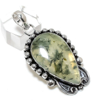 Natural Prehnite Gemstone Handmade 925 Sterling Silver Gift Pendant 2.05 k5e07