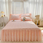 Puuvillane ja linane tr&uuml;kitud voodiseelik, kolmeosaline, gradiendiga tepitud pitsist voodikate, libisemisvastane tolmukindel voodipesu voodilinad 90x200cm bed skirt