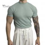Suvine meeste T-s&auml;rk &Uuml;hev&auml;rviline Niidiga Slim Fit Elastne Kiiresti Kuivav L&uuml;hikeste Varrukatega Higi Imav &Otilde;huke Poolk&otilde;rge Kraega Pullover J&otilde;usaali Treening Igap&auml;evane 3XL piparm&uuml;ndiroheline v&auml;rv