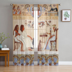 Seinamaalid Vana-Egiptus T&uuml;ll L&auml;bipaistvad aknakardinad Elutoa Magamistuba Moodne &scaron;ifoon Voile Organza Kardinad Dekoratsioonikardinad 135W x 114H(cm)