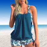 Naiste ujumisriided Tankini 2-osaline ujumistrikoo, sinine lumehelbepleediga prinditud ujumisriided S sinine