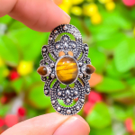 Natural Tiger Eye Gemstone Handmade 925 Sterling Silver Gift Ring Size 7 c3n20