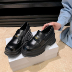 Paksu tallaga Loafers Naiste uued kevadised muffinid, Briti stiilis &uuml;hekordsed kingad Nahast k&otilde;rge kontsaga v&auml;ikesed nahast kingad 34