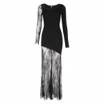 Prantsusmaa Seksikas Y2k gooti kleit Naiste pits Ebaregulaarne soliidne lapiline vintage kleidid Naistele Elegantne &otilde;huke moodne pidulik Midi kleit XL must