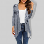 3/4 varrukatega naiste vintage graafilise mustriga kootud kardigan avatud esiosaga, kerge kootud kardigan taskutega XXL roheline