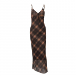 GMXIA Suvemood Retro Plaid Pure Want To Be A Girl Slim Strap Kleit naine S pruun