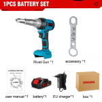 ONEVAN 720W 20000N harjadeta elektriline neetip&uuml;stol, juhtmeta neetimutterp&uuml;stol, toiteekraan Automaatne neetimist&ouml;&ouml;riist Makita 18V aku jaoks 1 Battery-EU