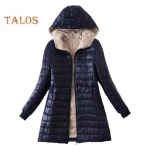 Naiste talvejope kapuutsiga paks pl&uuml;&uuml;s polsterdatud &otilde;huke liibuv tuulekindel lukuga pikad varrukad elastne mansett v&auml;lisjope igap&auml;evaseks kandmiseks termoriided M armee roheline v&auml;rv