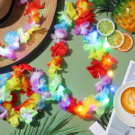 LED p&auml;rg Hawaii peovalgusti Troopiliste lilledega kaunistus LED v&auml;rviline p&auml;rga kaelakee Suvine rannas&uuml;nnip&auml;evapeo kaunistustarbed 1PCS
