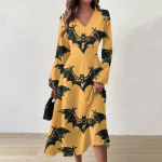 Naiste s&uuml;gis- ja talvine vabaajamoodne V-kaelusega pikkade varrukatega pikk kleit M