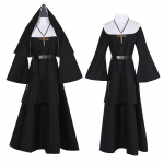 Halloweeni nunna cosplay kost&uuml;&uuml;m 4-osaline komplekt Nunnakost&uuml;&uuml;m + keeb + v&ouml;&ouml; + kaelakeega cosplay kost&uuml;&uuml;m L must