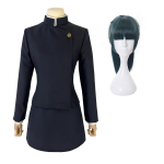 HOLOUN Jujutsu JJK Manga Anime Maki Zenin Cosplay Kost&uuml;&uuml;m Parukas Tumesinine Jope seelik Roosiv&otilde;rk S&uuml;nteetiline Halloween XS-2XL L-(Costume+Wig)