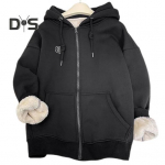 Unisex s&uuml;gistalvine kapuutsiga mantel Pingutusn&ouml;&ouml;r &uuml;hev&auml;rvilised paksud pl&uuml;&uuml;sist taskud pikkade varrukatega elastne mansett pehme soe t&otilde;mblukk Sulgur kapuutsiga naiste meeste jope L aprikoosi