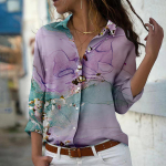 Tindipesu Maalimine Prindi Naiste pluus Kevad S&uuml;gis Femme Kontor Naine Nupp &Uuml;les Keera alla kraega s&auml;rgid XS lilla