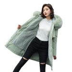 Talvine naiste jope karvane kapuuts, pikkade varrukatega taskud, p&otilde;lvepikkus pluss XL roheline