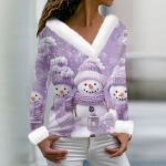 Naiste T-s&auml;rk Tee-J&otilde;ulus&auml;rk pikkade varrukatega pidulik j&otilde;ulutr&uuml;kiga fliiskrae V-kaelus XL