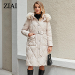 Astrid Winter Women Parka Suur karusnahast krae kapuuts rihm Paks soe mantel Pikk sulejope Tepitud mantel Naiste riided ZR-30220 S beež