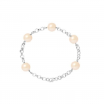 PERLINEA - Bracelet - 5 V&eacute;ritables Perles de Culture d'Eau Douce Rondes 9-10 mm Rose - Argent 925 Milli&egrave;mes - Bijoux Femme