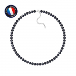 PERLINEA - Collier Perle de Culture d'Eau Douce AAA+ Semi-Ronde 6-7 mm Noire - Fermoir R&eacute;glable Argent 925 Milli&egrave;mes - Bijoux Femme