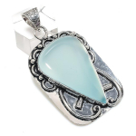 Aqua Chalcedony Gemstone Handmade 925 Sterling Silver Jewelry Pendant 2.29 r7c55