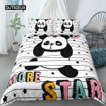 Panda tr&uuml;kitud 2/3 tk voodipesukomplekt, bambusest tekikate t&auml;iskasvanutele m&otilde;eldud voodiriiete ja padjap&uuml;&uuml;ride jaoks. EU single(135x200cm)