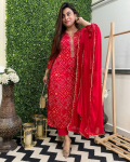 Bollywood Punane Kurti Naistele Puuvillane Viskoosist Top Tuunika Kurta P&uuml;ksid Dupatta Komplekt Kleit S punane