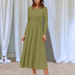 Naiste &uuml;hev&auml;rviline Midi Boho kleit vabaaja pikkade varrukatega lendlevad kleidid taskuga, suvi ja kevad L armee roheline v&auml;rv