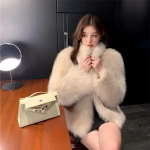 S&uuml;gis-talvine naiste rebasekarva imitatsiooniga keskkonnakaitsega karusnahast kraega l&uuml;hike karusnahast mantel paks soe jope L beež