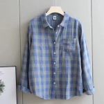 Puuvillast kahekihiline kangas kevad-s&uuml;gis pikkade varrukatega naiste kvaliteetne ruuduline lahtise &uuml;laosaga salendav vananemisvastane s&auml;rk M